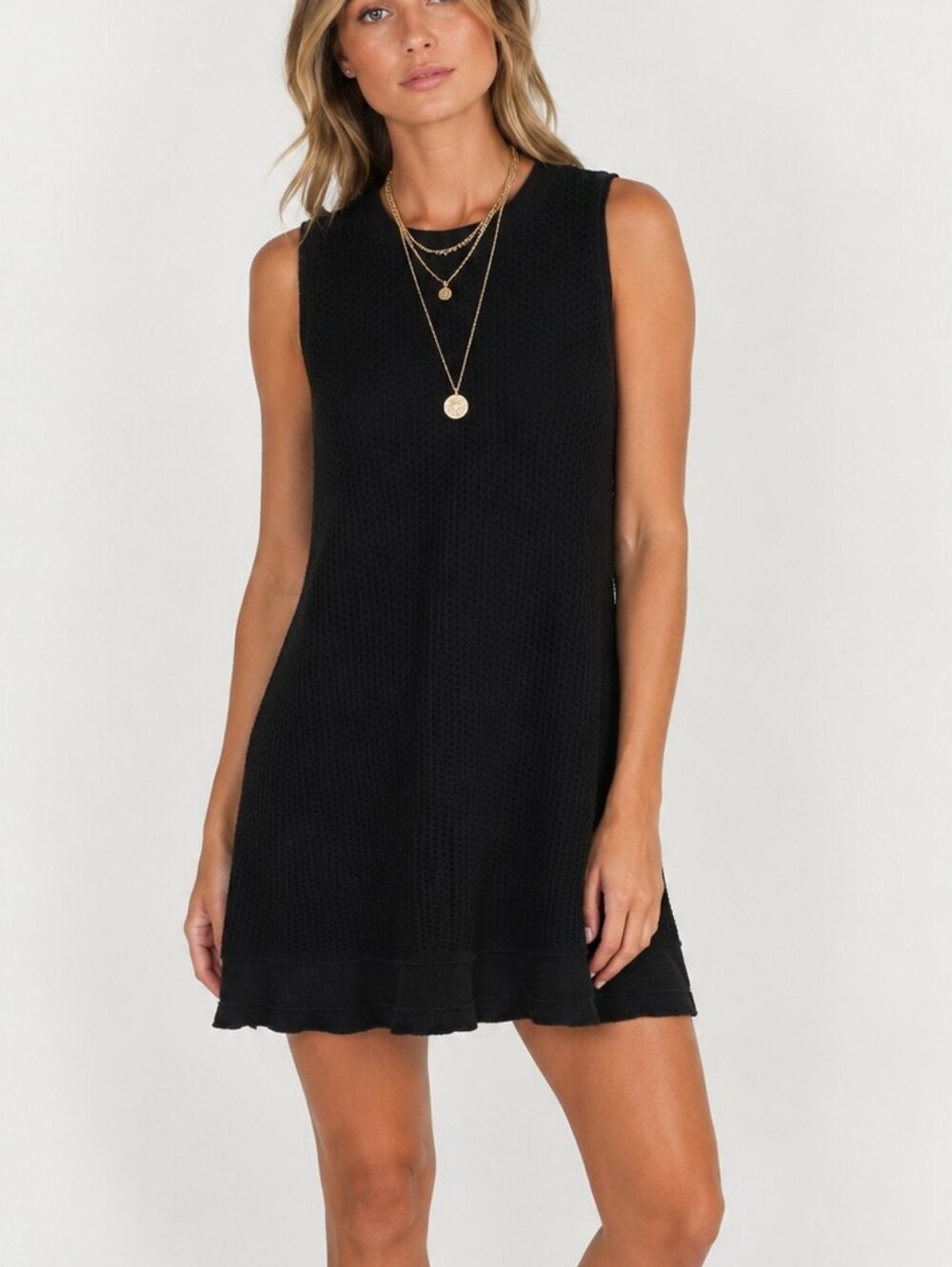 Mcginn Knit Mini Dress Black Sleeveless Layer For Fall